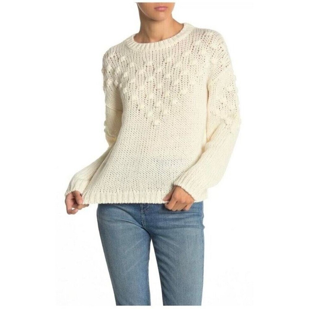 Abound Women's sweater Textured Crew Neck Knitted In Ivory Size XXL